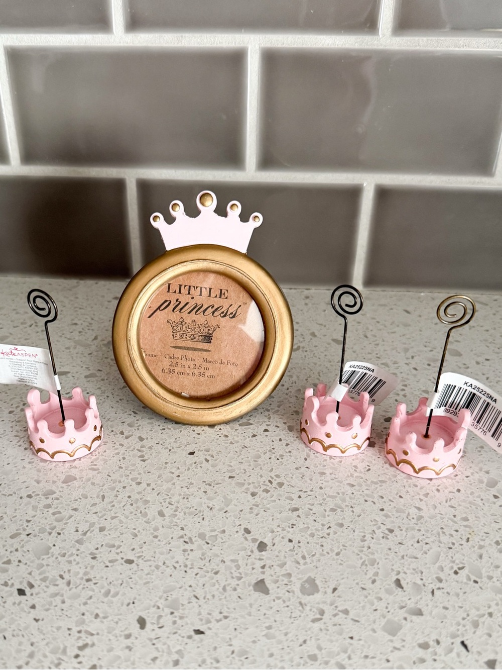 Kate Aspen Little Princess Pink Crown Frame & Place Card Holder Set New